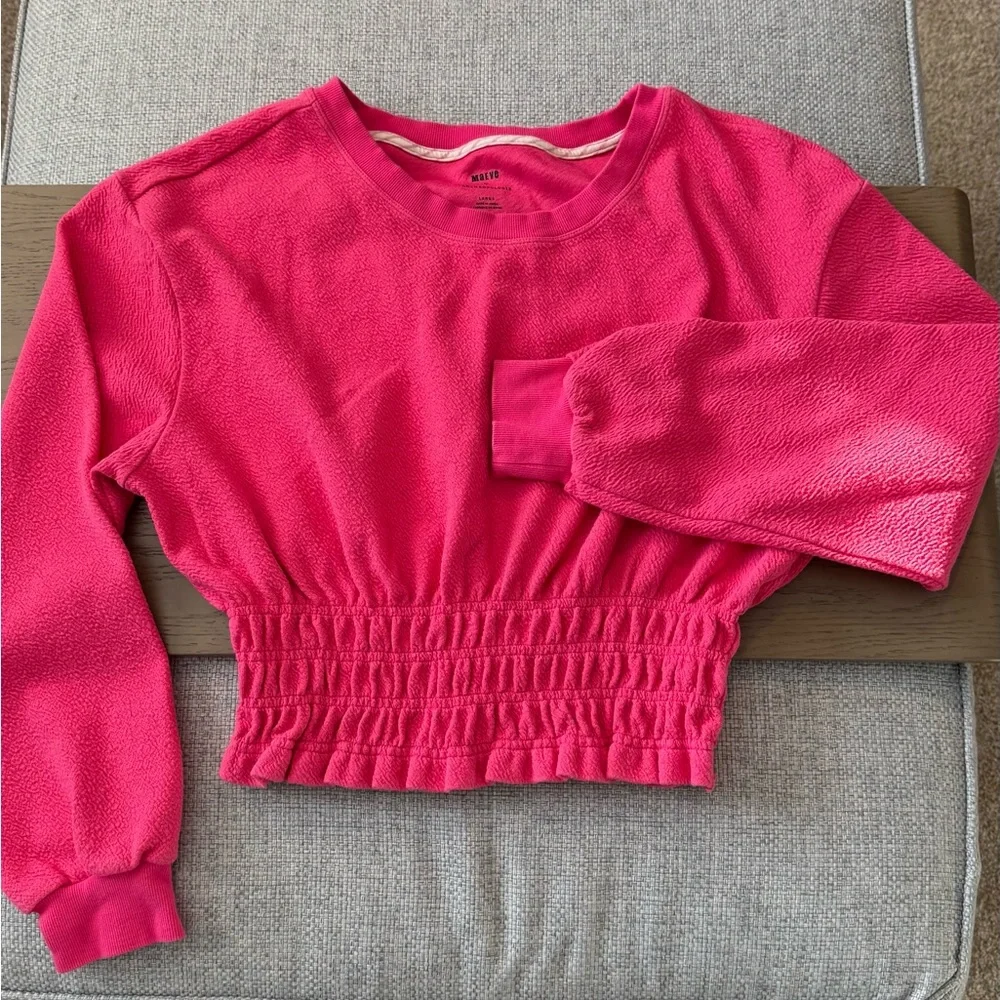 Anthropologie Meave Pink Smocked-Waist Long-Sleeve Top - Picture 2 of 7